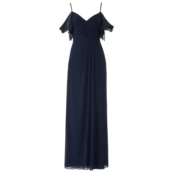 WATTERS Navy Blue Aldridge Chiffon Formal Gown $285 - Picture 5 of 9